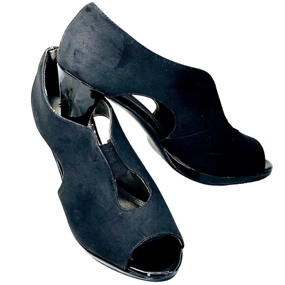 Naturalizer Bootie Shooties Heels Faux Suede Black10 Women Peep Whimsigoth Y2K - Picture 2 of 12